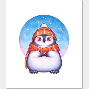 Penguin catches Snowflakes Posters and Art